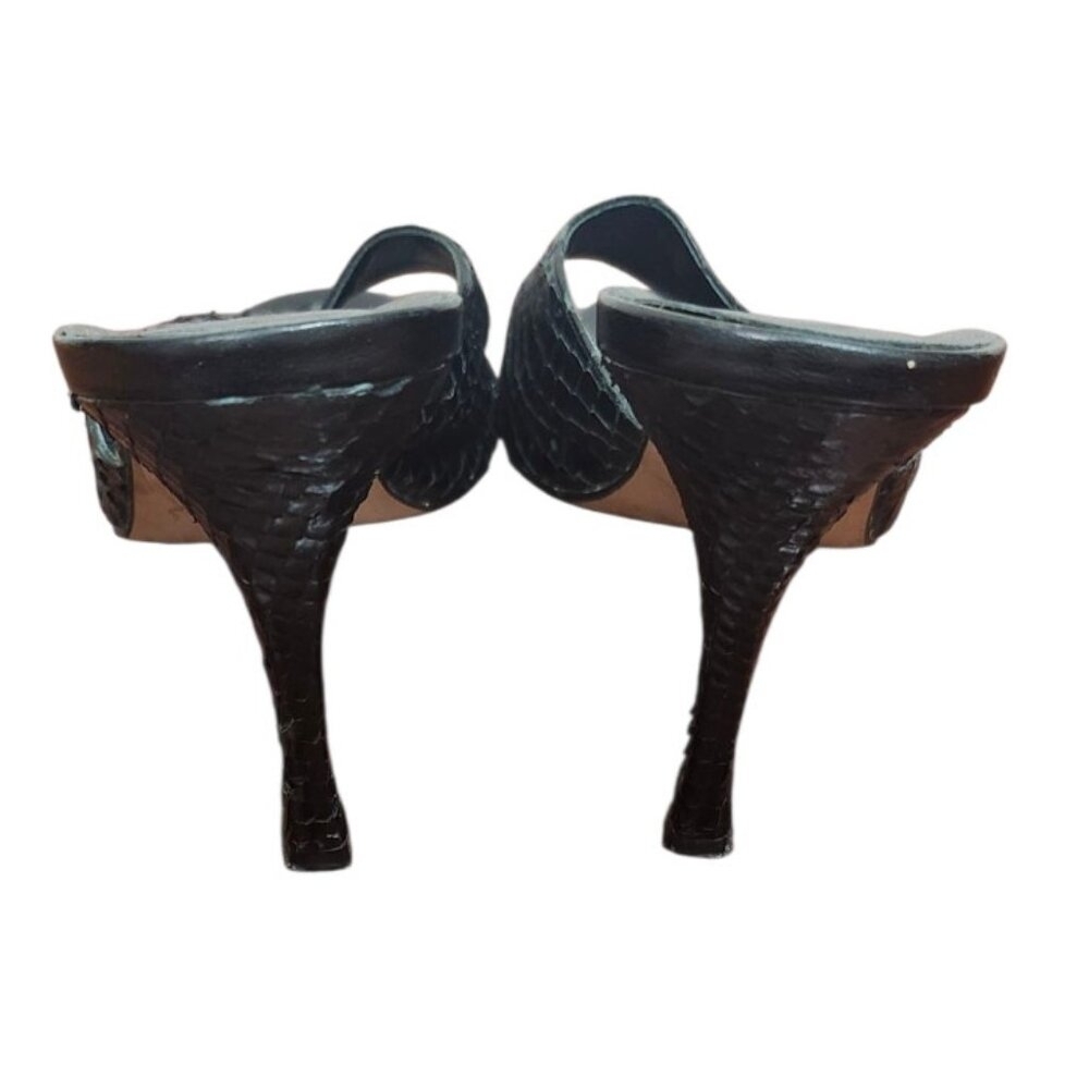 Burberry Black Snakeskin High Heel Sandals Size EU 39.5/US 9 Designer Open To - Picture 8 of 14